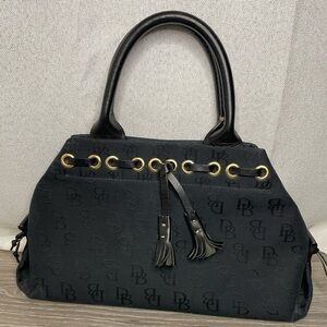Dooney & Bourke Medium Tassel Tote Bag Black Signature Logo Leather